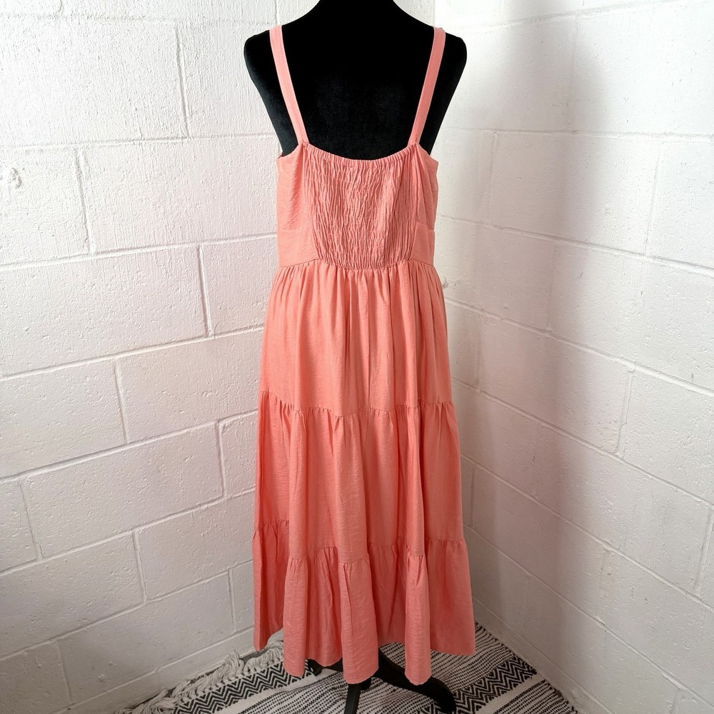 INC Maxi Sun Dress Smocked Tiered Peachy Pink Cottage Peasant Easter Wedding 12 - Picture 7 of 14